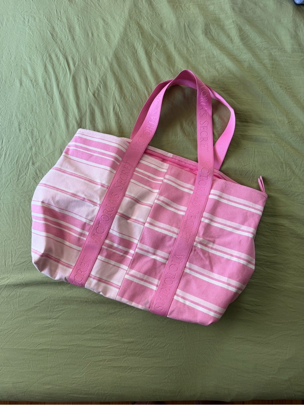 Victoria's Secret Pink and White Striped Canvas Tote